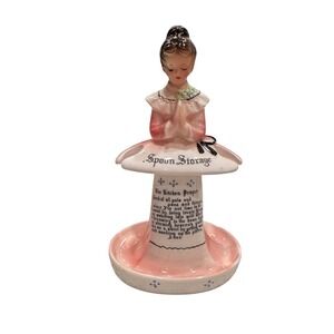 Vintage 1950's Enesco Spoon Storage Holder‎ Prayer lady Kitchen Ceramic EUC